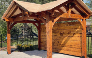 Luxurious outdoor pool at dawn with soft lighting reflecting in water and landscaped surroundings.